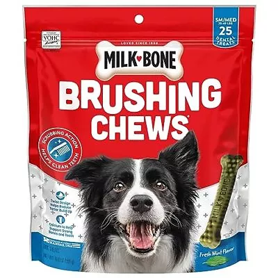 Milk-Bone Fresh Breath Brushing Chews 25 Small/Medium Daily Dental Dog Treats • $20.92