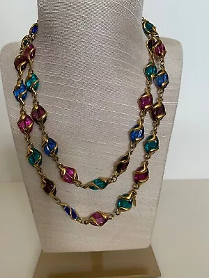 VTG Swarovski Multicolor Rainbow Swirl Bezel Crystal 36  Conitinuous Necklace • $79.95