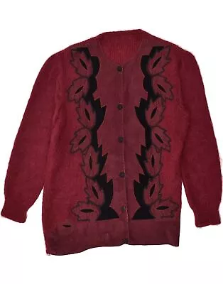 VINTAGE Womens Cardigan Sweater UK 18 XL Burgundy Floral BB10 • $28.51