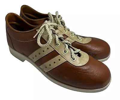 Vintage Auth AMF Two-Toned Brown Leather Lace Up Bowling Shoes Size 7 Women's • $49.99