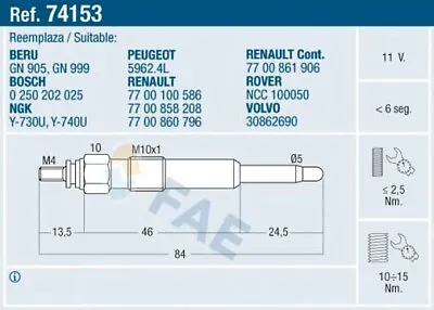 Glow Plug Fae 74153 For Hondaland Rovermgrenaultrovervolvo • £10.87