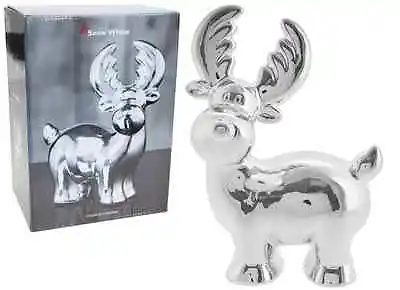 £4.99 • Buy Ceramic Christmas Reindeer Ornament Shiny Silver Christmas Decoration 2 Sizes