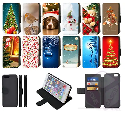 Christmas IPhone Faux Leather Printed Flip/Wallet Phone Case Reindeer Snowman S2 • £10.99