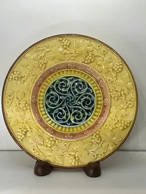 Hand Painted Majolica Plate Yellow Grapevine 6  Deco Vintage Zell Baden Germany • $14