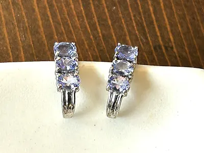 Tanzanite Oval Earrings Purple Lavender With 4x2mm Stones Sterling Silver Post • $84.95