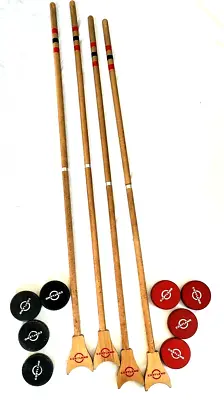 Vintage Cortland 1950’s/60’s Indoor Shuffleboard Set  4-Wood Cue Sticks  8-Pucks • $89