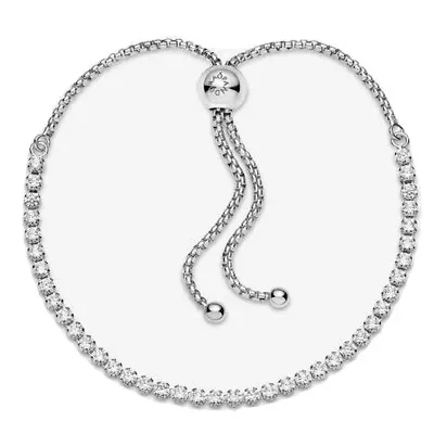 $42 • Buy Pandora Sparkling Tennis Bracelet Adjustable CZ Champagne Crystal Silver