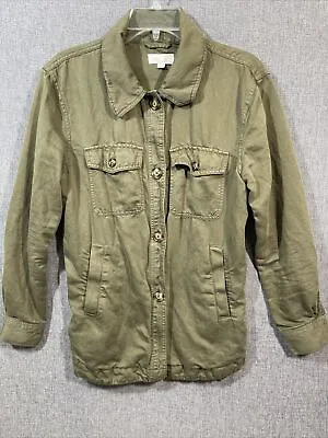 LOFT Women’s Green Utility Jacket Multi-Pocket Size S Linen Cotton Blend WS9 • £17.89