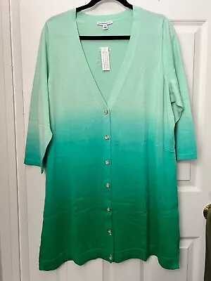 $19.95 • Buy Isaac Mizrahi Live! Dip Dye Ombre Boyfriend Cardigan 100% Cotton GREEN Plus 1X