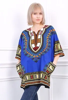 Womens Dress Cotton Kaftan Dress Summer Dashiki African Beach Tshirt Printed Top • £4.99