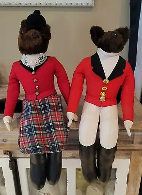 Vintage Hanford's Inc 22  Mr & Mrs Fox Equestrian Fox Hunt Plush Shelf Sitters • $47.99