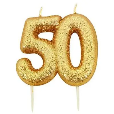 50th Birthday Cake Candle Gold Topper Anniversary Glitter Age Number Party Gift • £3.75