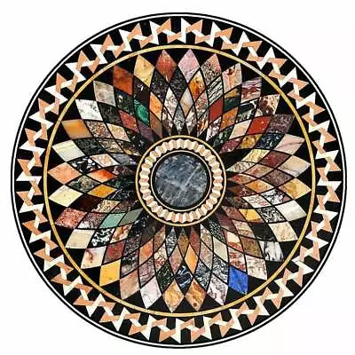 18'' Black Marble Side Coffee Table Top Mosaic Antique Floral Inlay Decor X-mas • $528