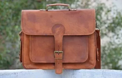 New Men 's Goat Leather Vintage Laptop Shoulder Briefcase Messenger Bag • $89.91