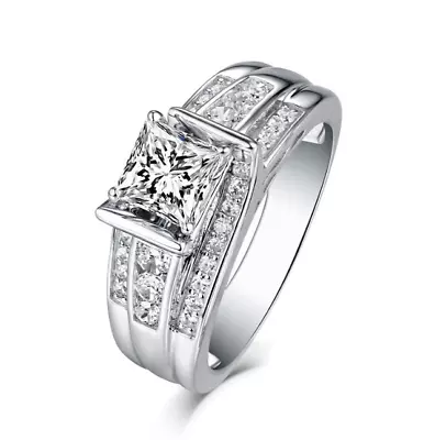 Bold And Brilliant Wedding Engagement Ring 14k White Gold 2.54 Ct Cubic Zirconia • $171.54