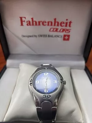 Fahrenheit Swiss Balance Silver Watch With Blue Face In Original Box • £30