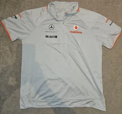 F1 Formula 1 Vodafone McLaren Mercedes Mens Team Polo Shirt Silver Size L • $31.11