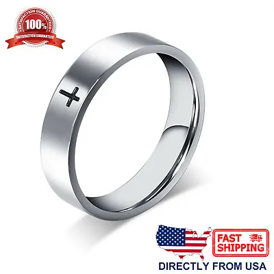 Stainless Steel Cross Ring Polished Comfort Fit Men's & Women's Wedding Band • $11.38