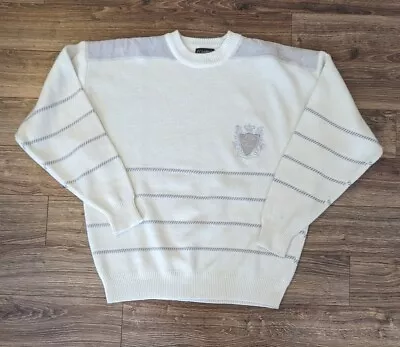 VTG 90s Z. Cavaricci Sweater Mens White Acrylic Knit Embroidered Logo - L Read! • $39.97