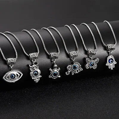 $1.38 • Buy Lucky Blue Evil Eye Fatima Hamsa Pendant Necklace Women Men Turkish Jewelry Gift