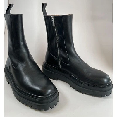 $78 • Buy Zara Womens Size EU 39 Or US 8.5 Black Combat Leather Ankle Boot Lug Soles