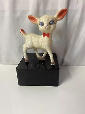 Vintage Flocked Doe Figure Christmas Decoration Bowtie Blue Eyes White • $6.70