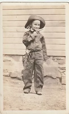 Vintage RPPC: ADORABLE YOUNG BOY IN COWBOY OUTFIT TOY GUN HAT CHAPS • $14.95