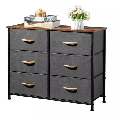 6 Drawer Chest Of Drawers Metal Frame Bedroom Storage Cabinet Dresser Organizer • £38.99