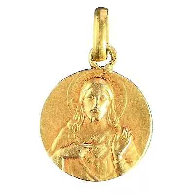 French Dropsy Sacred Heart Madonna And Child 18K Yellow Gold Medal Pendant • $932.51