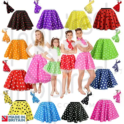 £7.99 • Buy Polka Dot ROCK N ROLL Skirt Fancy Dress Swing Skirt GIRLS 1950s Grease Hairspray