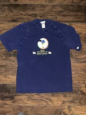 Vintage Fifa World Cup T Shirt Mens Large M Blue 2002 Korea Japan Adidas Graphic • $20