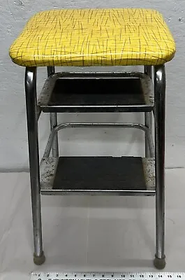 Fabulous Vintage Chrome Yellow 50's Farmhouse Metal Step Stool MCM Kitchen Seat • $74.99