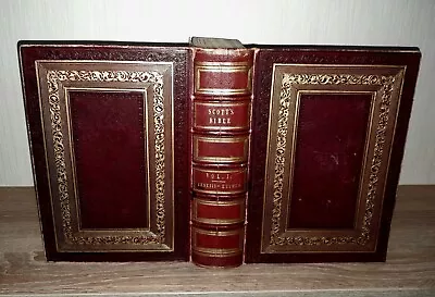 Stunning 1834 Personalised Holy Bible In Red Leather Fine Binding Maps Plates • £0.99
