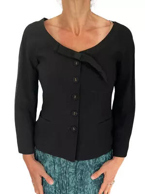 Moschino Cheap And Chic  Black Scoop Neck Grosgrain Bow Crop Jacket (8) 4/6 • $59.99