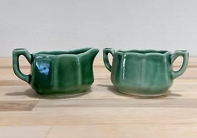 Vintage 1930’s Mount Clemens Pottery Green Open Creamer & Sugar Bowls Dish • $19.99