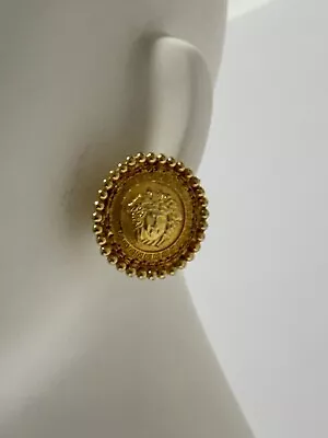 Vtg Gianni Versace Gold Medusa Clip Earrings • $265