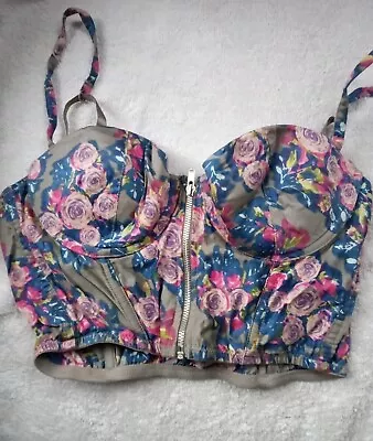 Corset Bustier Bralet Crop Top Size 34b Zip Front Blue Pink Topshop • £7