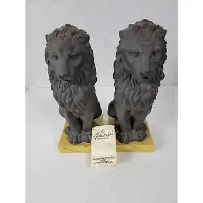 Mottahedeh 2pc Black Basalt Lions 11  Italian Ceramic Porcelain Statue Figurine • $225