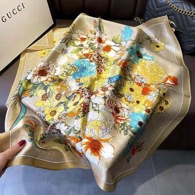 100% Silk Scarf Women Vintage Floral Flower Kerchief Square Bandana Wrap 68*68cm • $13.72