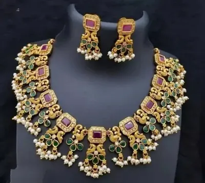 Gold Plated Jhumka Earrings Indian Bollywood Choker Necklace Set Bridal Jewelry • $22.32