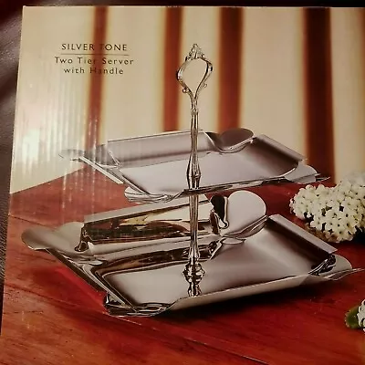 Silvertone By StudioSilver Square 2 Tier Server With Handle  New In Box • $9.95