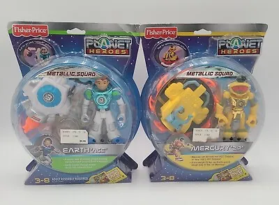 2 Fisher-Price Planet Heroes Earth Ace & Mercury Zip Action Figure Set Lot NEW  • $26.13