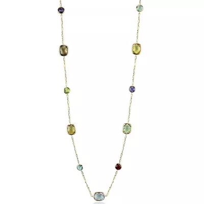 14K Yellow Gold Multi-Color Gemstone Necklace 18 Inches • $647.99