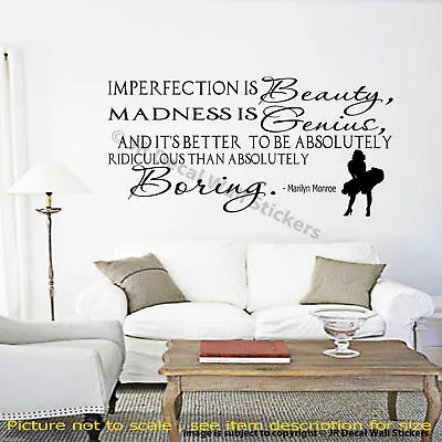 Imperfection Is Beauty - Marilyn Monroe's Inspirational Quote Wall Sticker Decal • £17.99