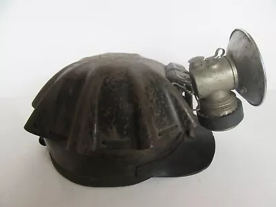 Antique Miner's Mining Turtle Shell Helmet W/ Justrite Lamp (VG Cond) • $199