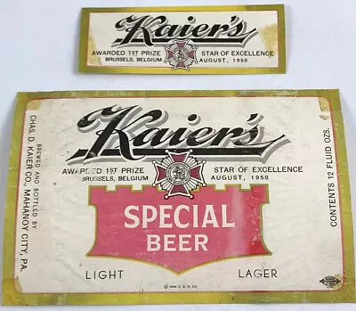 Kaier’s Special Light Lager Beer Label Dated 1933 Mahanoy City PA Pennsylvania • $9.95