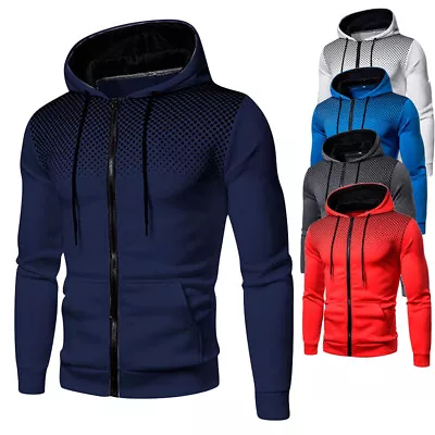 Mens Zip Up Hoody Plain Hoodie Zipper Sports Jumper Hooded Coat Warm Jacket • £9.99