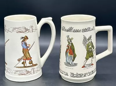 Vintage Pair Of Holkham Pottery Tankards Depicting The English Civil War • £19.95