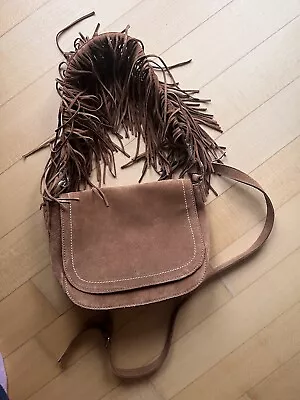 Zara Suede Leather Shoulder Bagboho Handbag fringe Strapcross Body Bag • £69