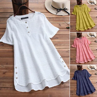 ZANZEA 8-24 Women Casual Crewneck Top Tee T Shirt Eyelets Loose Plus Size Blouse • $20.88